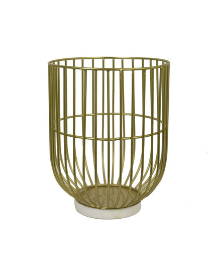 Wire Basket Pillar Candle Holder On Marble Base | 9 Inches