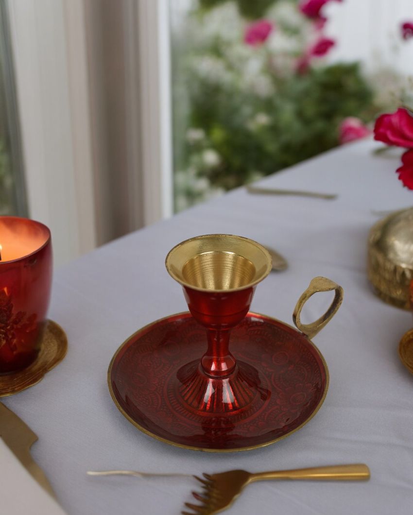 Red Mina Brass Candle Holder | 4 x 4 inches