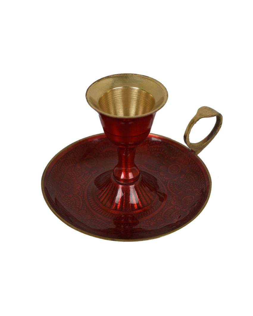 Red Mina Brass Candle Holder | 4 x 4 inches