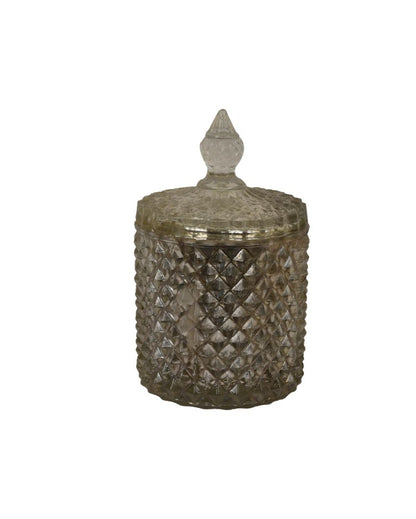 Roshni Diyamond Shaped Glass Shiny Silver Finish Candle Holder | 3 x 6 inches