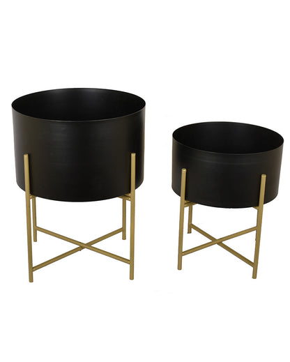 Black Planter with Golden Detachable Stand | Single