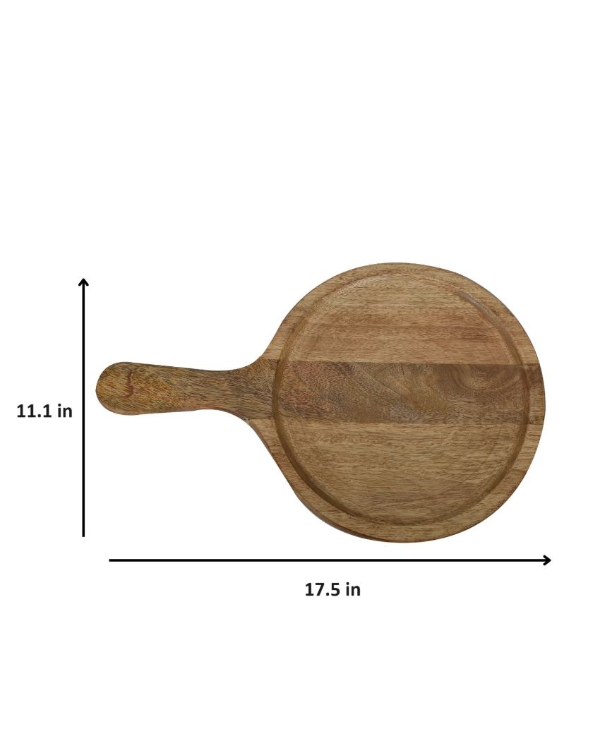 Aachman Wooden Round Platter with Handle | 17.5 Inches