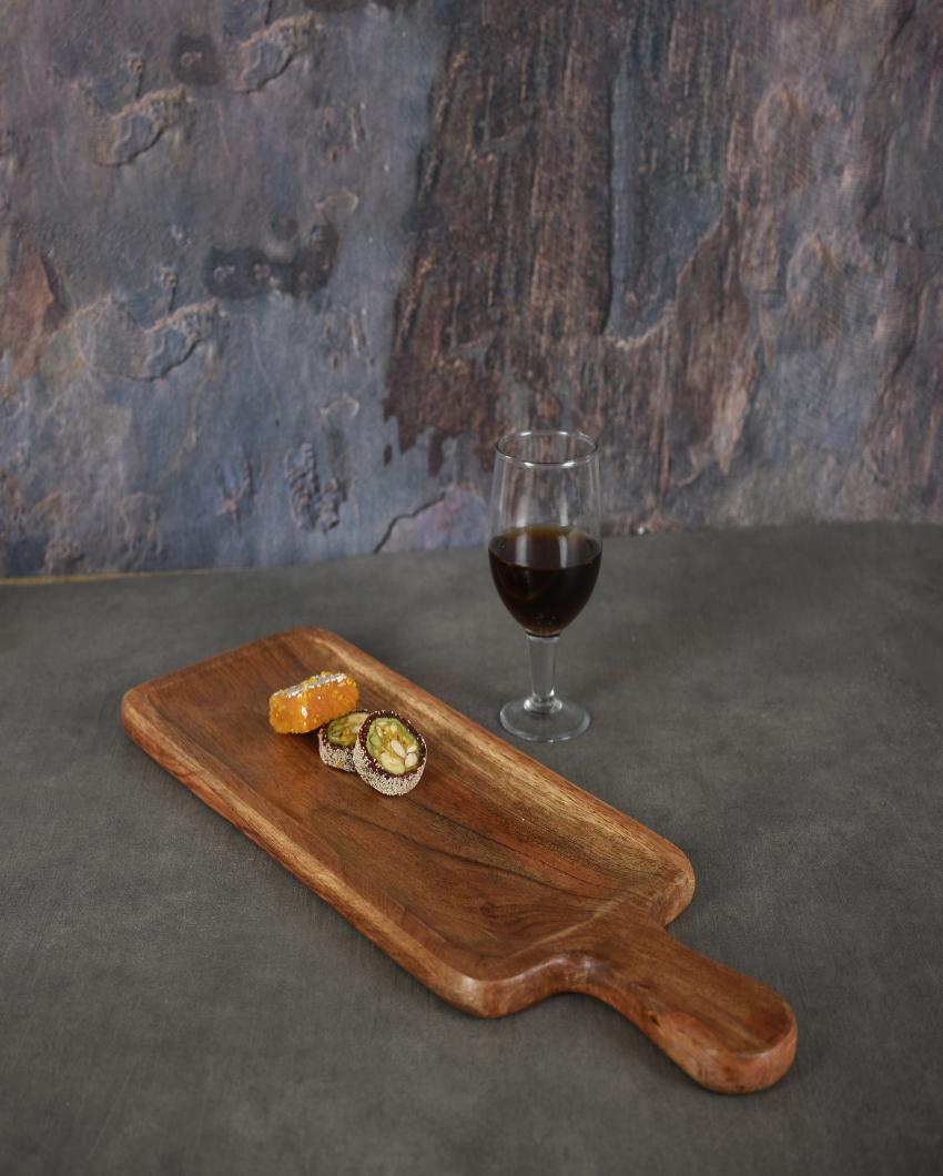 Aachman Wooden Rectangle Grooved Platter with Handle | 17.5 Inches