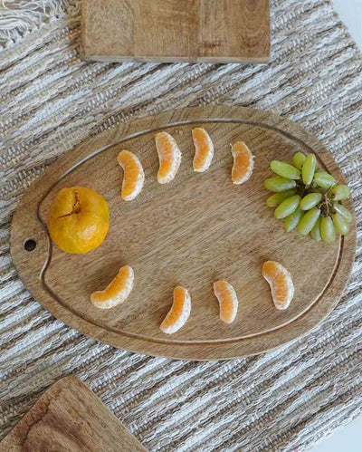 Aachman Wooden Oval Grooved Platter Cheese Board | 17.5 Inches