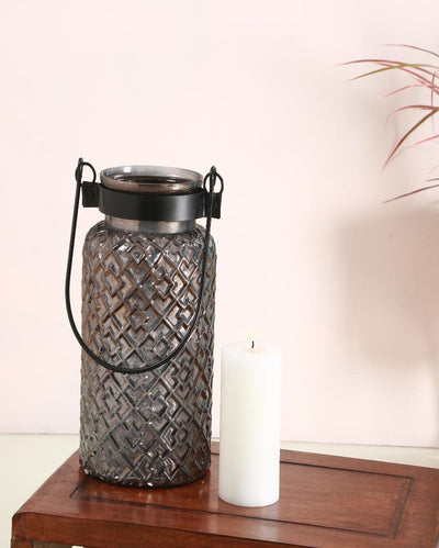 Roshni Patterned Glass Black Lustre Lantern