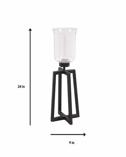 Black Hurricane Pillar Glass Candle Holder | Single