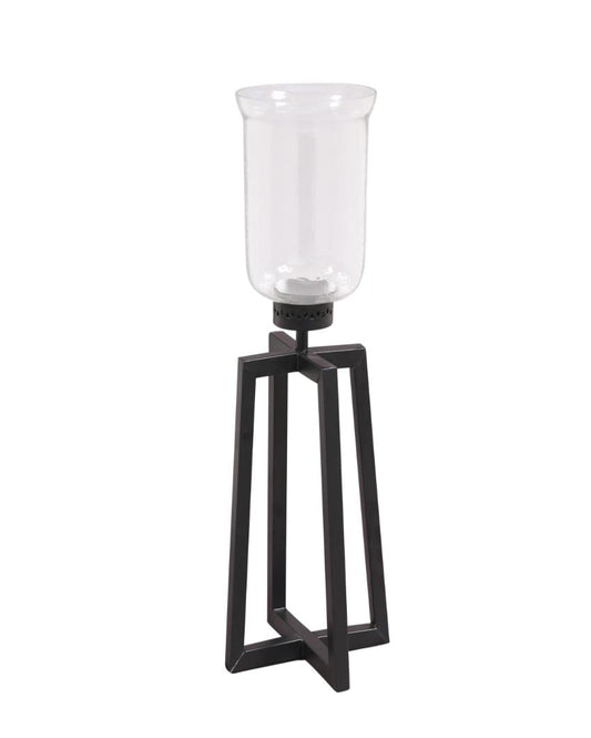 Black Hurricane Pillar Glass Candle Holder | Single