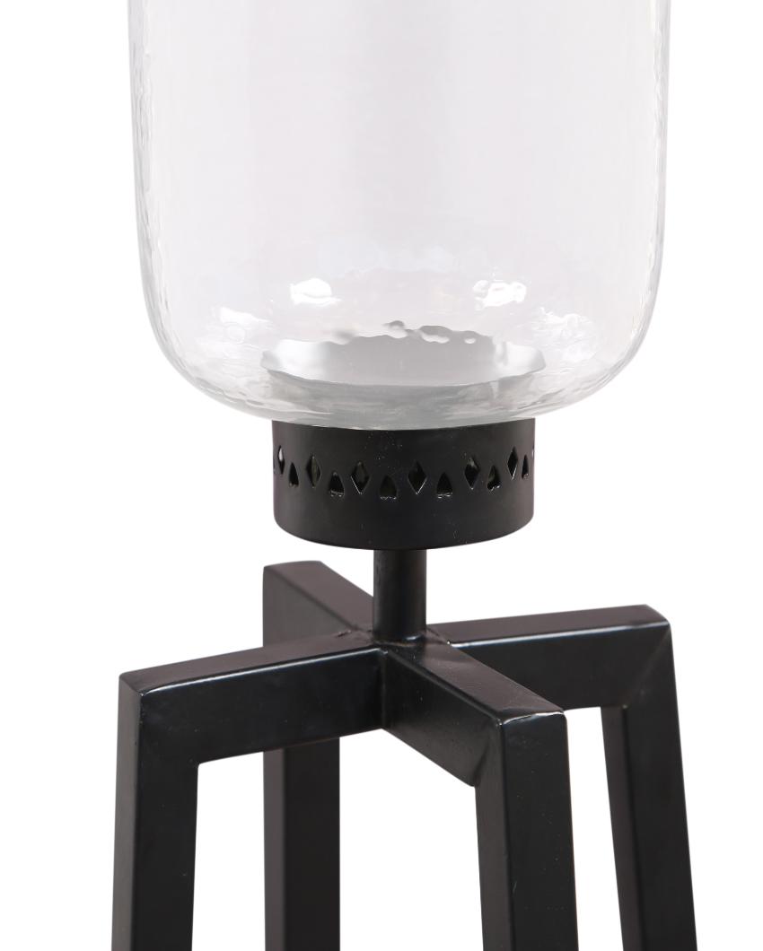 Black Hurricane Pillar Glass Candle Holder | Single