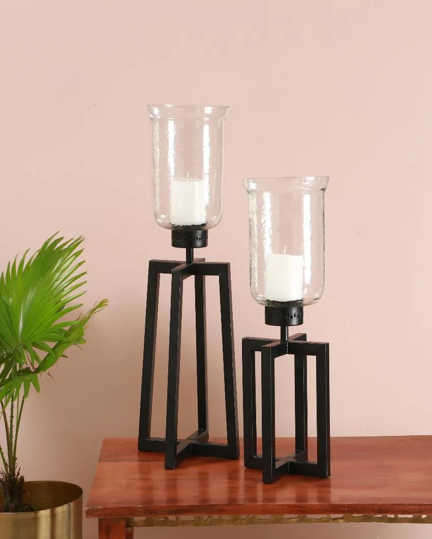 Black Hurricane Pillar Glass Candle Holder | Single