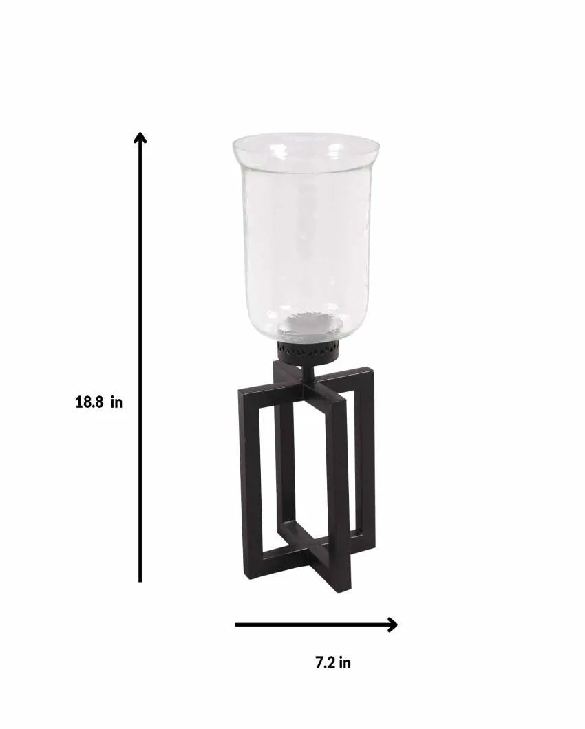 Black Hurricane Pillar Glass Candle Holder | Single