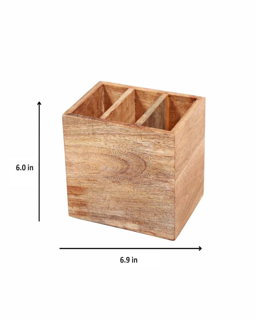 Aachman Wood Cutlery Stand with 2 Sections | 6 Inches