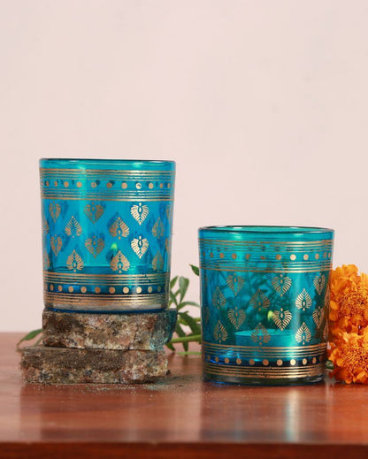 Votives Blue Tealight Glass Candle Holder | Set Of 2 | 3 x 3 inches