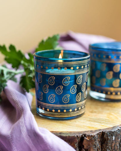 Votives Blue Tealight Glass Candle Holder | Set Of 2 | 3 x 3 inches