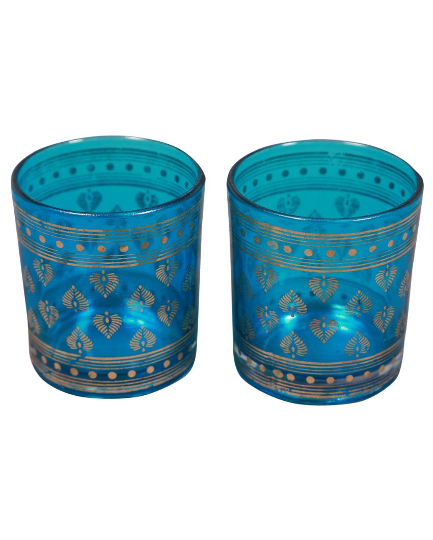 Votives Blue Tealight Glass Candle Holder | Set Of 2 | 3 x 3 inches