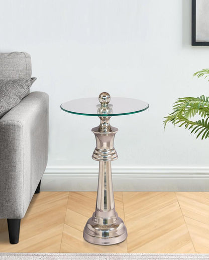 Chess King Base with Glass Top Side Table