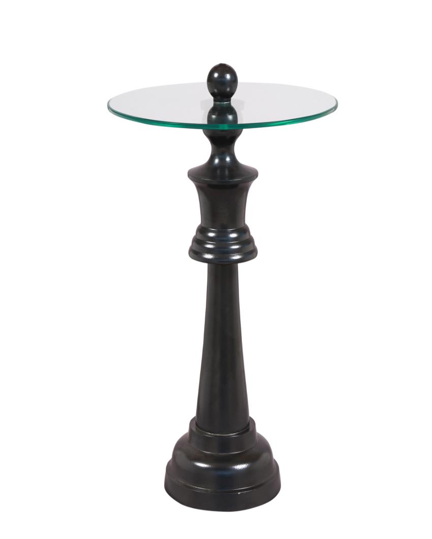 Chess King Base with Glass Top Side Table