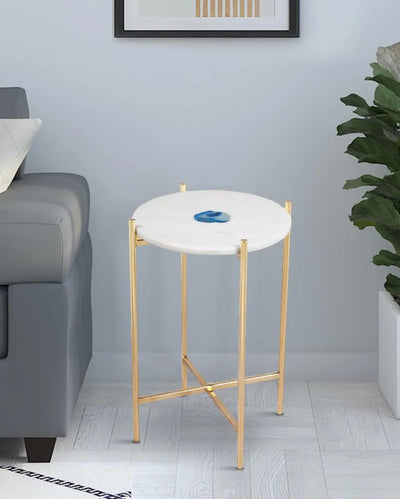 Sleek Marble & Round Metal Gold Accent Table