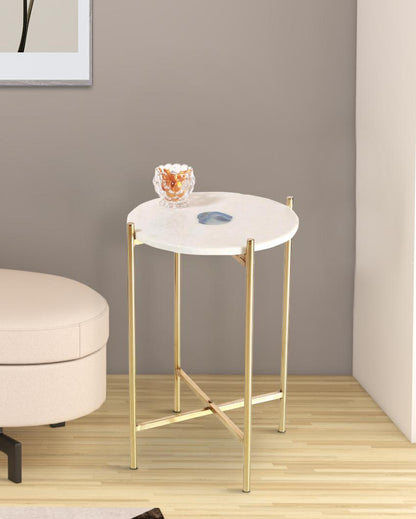 Sleek Marble & Round Metal Gold Accent Table