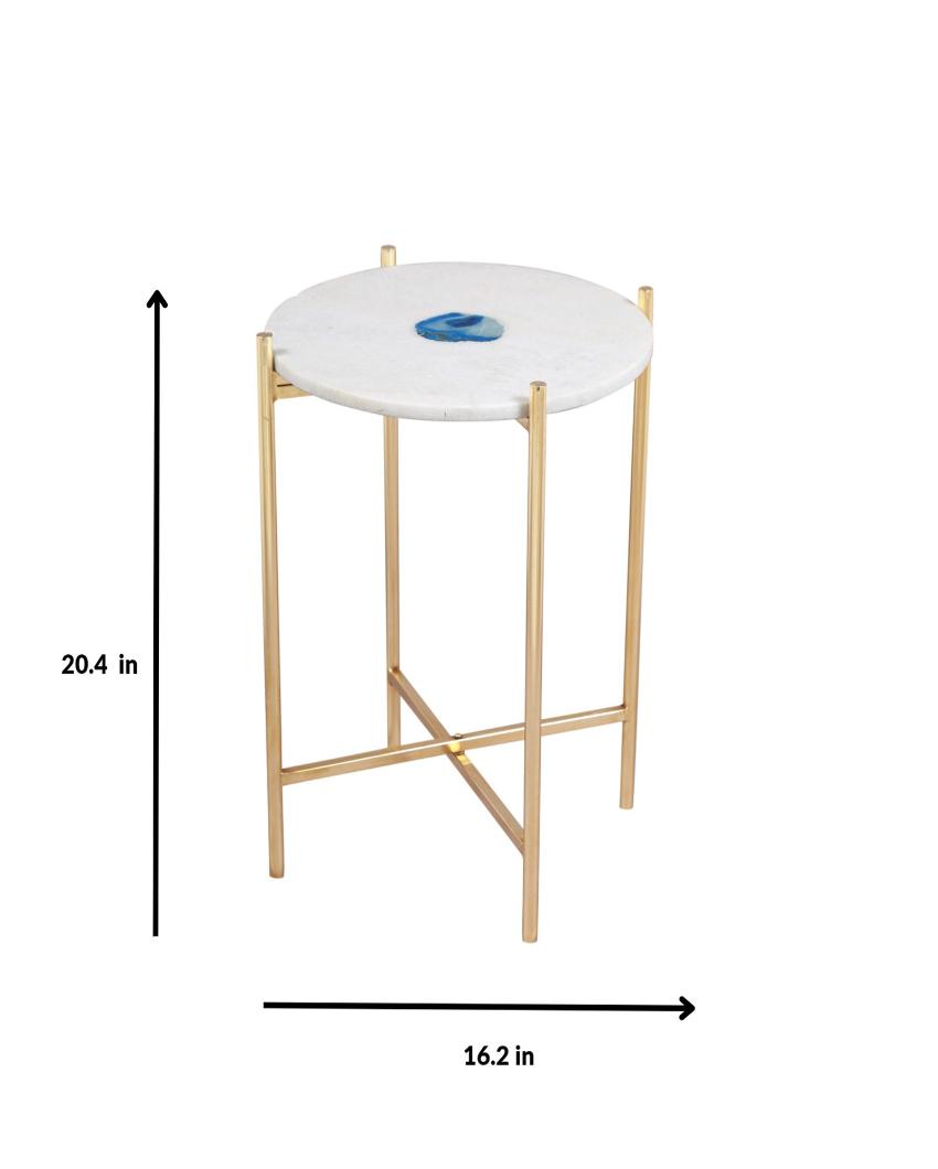 Sleek Marble & Round Metal Gold Accent Table