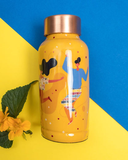 Udaan Yellow Printed Copper Bottle | 500ml | 3 x 7 inches