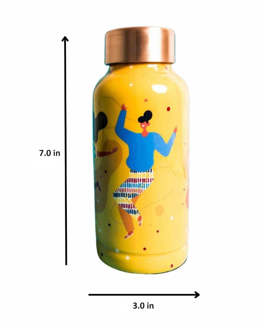 Udaan Yellow Printed Copper Bottle | 500ml | 3 x 7 inches