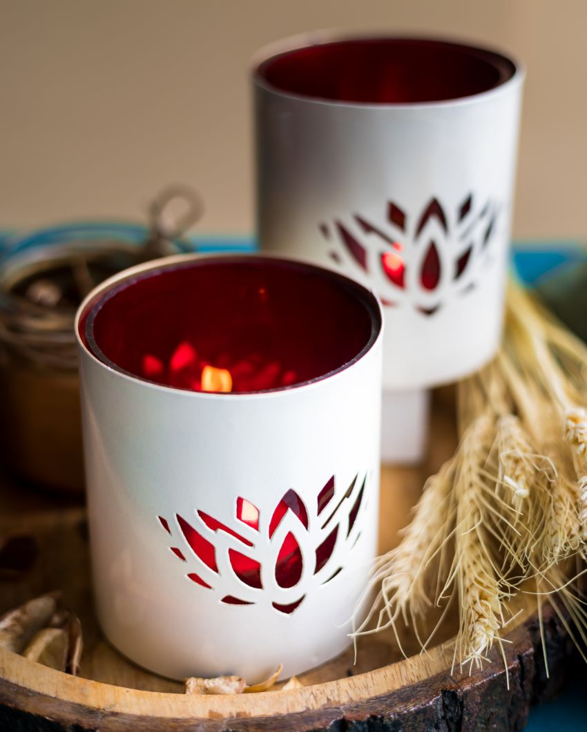 Lotus White Votives | Set Of 2 | 4 x 4 inches