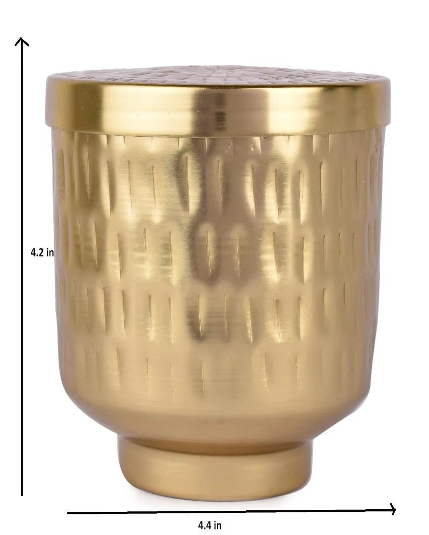 Golden Metal Chitai Box Jar | 4.2 Inches | 600 ml