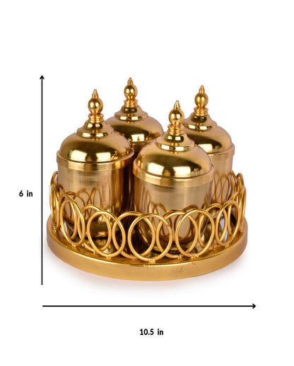 Gold Finish Ortis Tray with 4 Jars Set | 400 ml