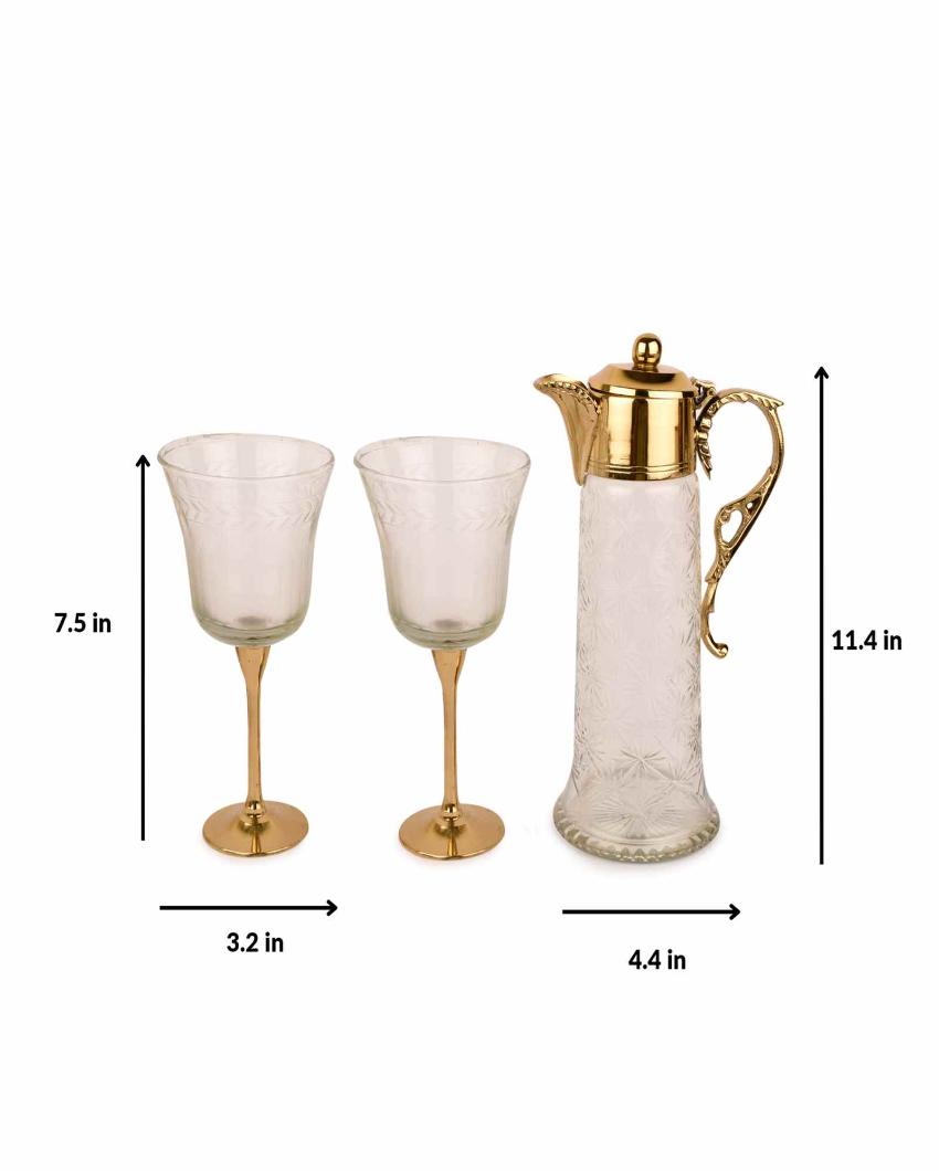 Posh Gold Finish Neer Jug with 2 Goblets