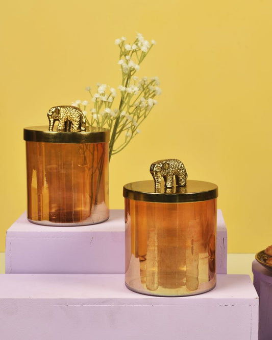 Elephant Gold Finish Lustre Glass Jars | Set Of 2 | 4 x 5 inches