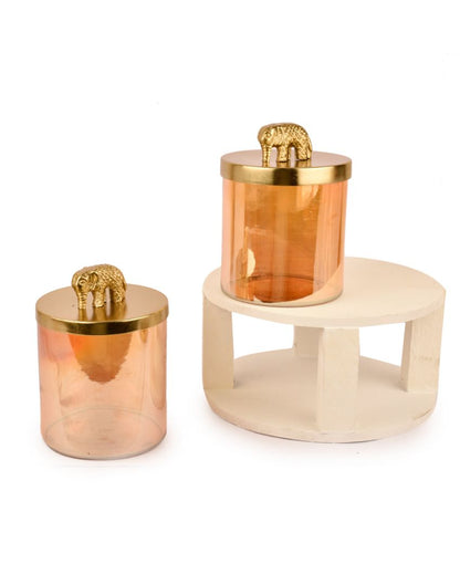 Elephant Gold Finish Lustre Glass Jars | Set Of 2 | 4 x 5 inches