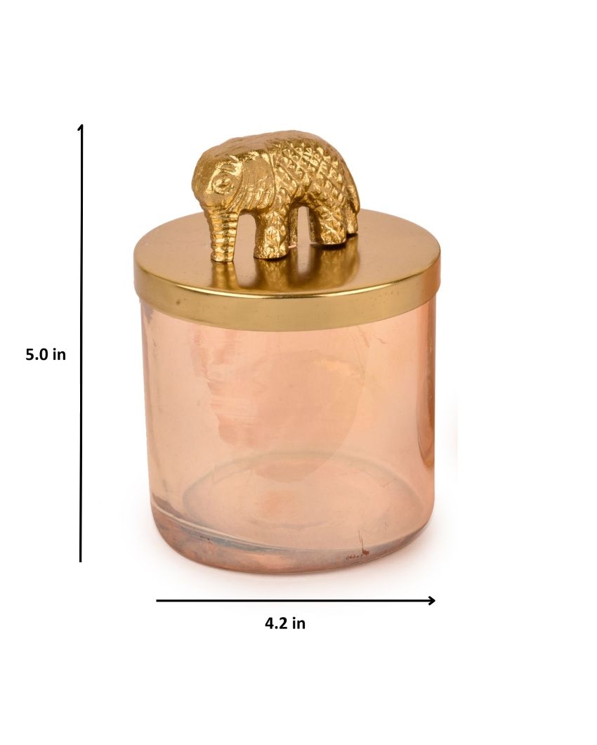 Elephant Gold Finish Lustre Glass Jars | Set Of 2 | 4 x 5 inches