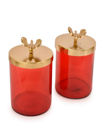 Waterfly Gold Finish Glass Jars | Set Of 2 | 550 ml