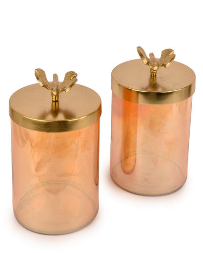 Waterfly Gold Finish Glass Jars | Set Of 2 | 550 ml