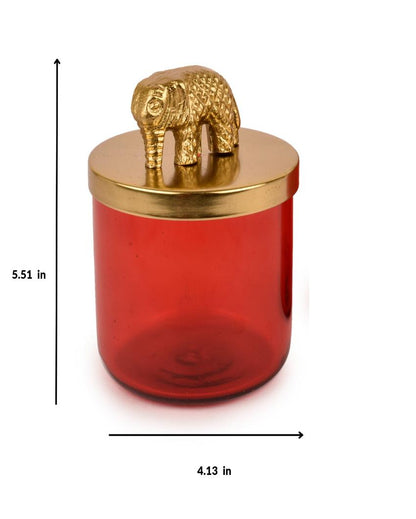 Premium Elephant Gold Finish Red Glass Jars | Set Of 2 | 550 ml