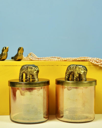 Elephant Gold Finish Lustre Glass Jars With Shakh Tray