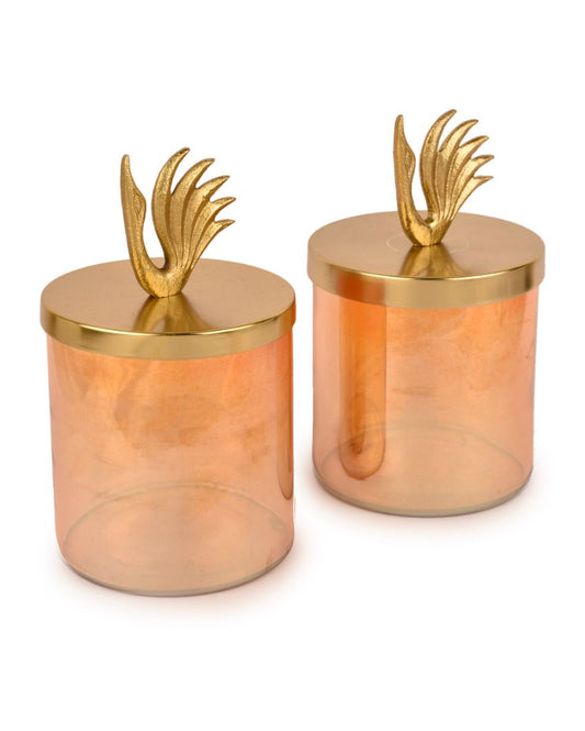 Swan Gold Finish Lustre Glass Jars | Set Of 2 | 4 x 7 inches