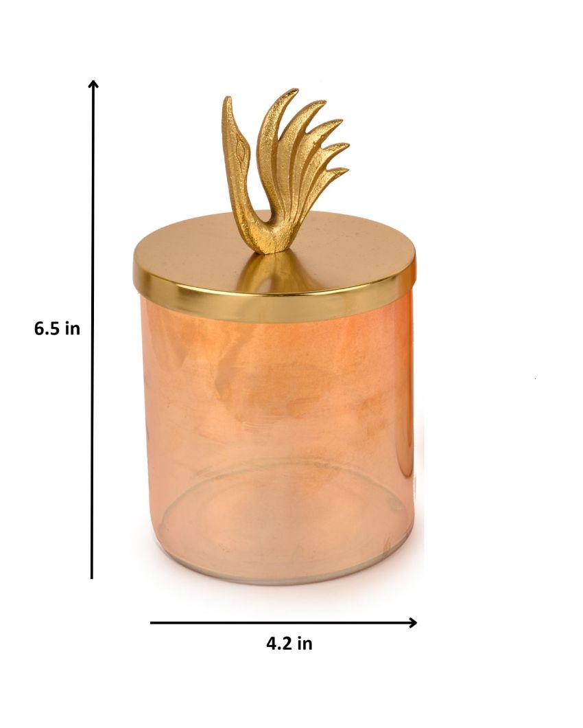 Swan Gold Finish Lustre Glass Jars | Set Of 2 | 4 x 7 inches