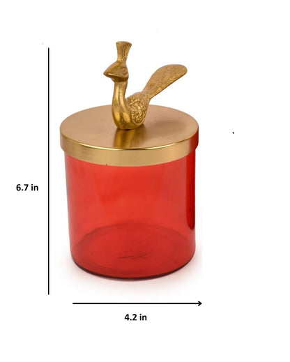 Peacock Gold Finish Red Glass Jars With Shakh Tray