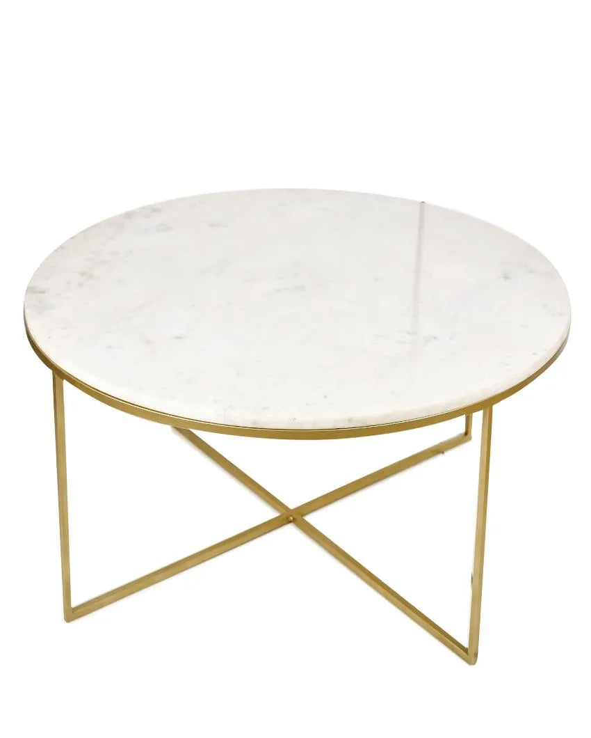 Marble Top & Gold Finish Stand Round Coffee Table | 15 inches