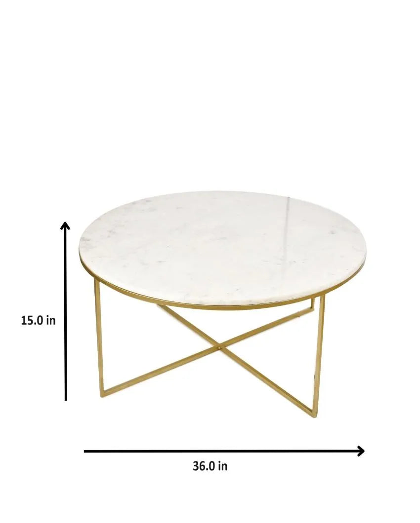 Marble Top & Gold Finish Stand Round Coffee Table | 15 inches