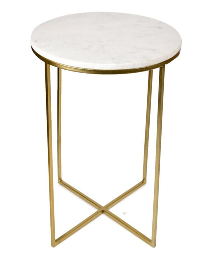 Round Marble Top Metal End Table | 23 Inches