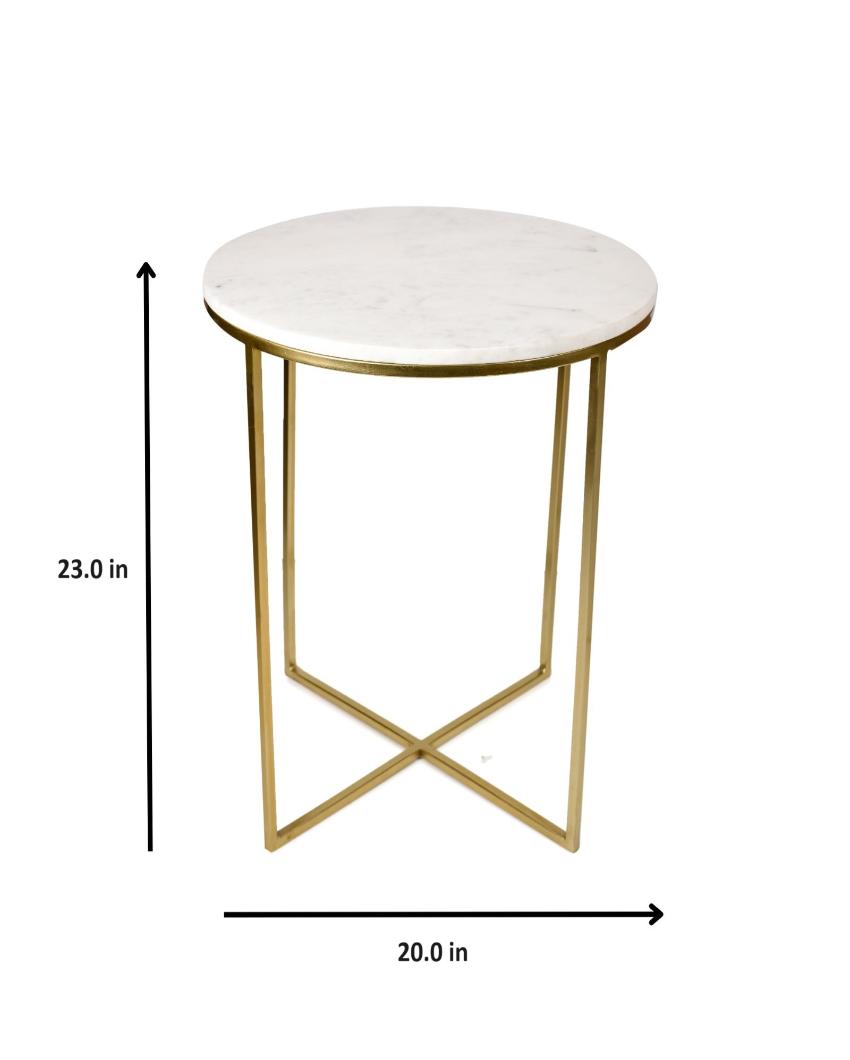 Round Marble Top Metal End Table | 23 Inches