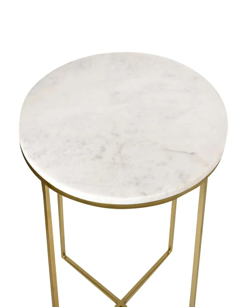 Round Marble Top Metal End Table | 23 Inches