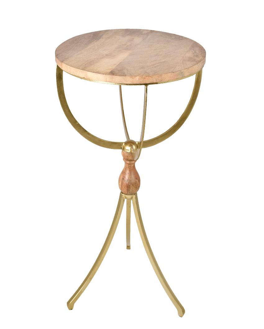 Wooden Top Accent Table with Natural Wood & Iron Finish | 26 Inches