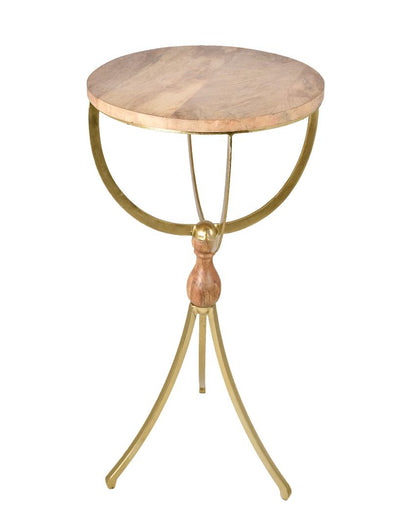 Wooden Top Accent Table with Natural Wood & Iron Finish | 26 Inches