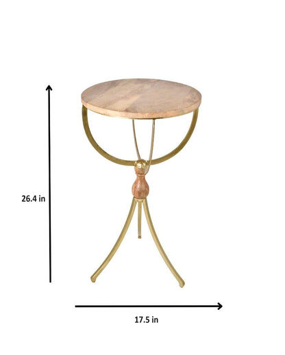 Wooden Top Accent Table with Natural Wood & Iron Finish | 26 Inches