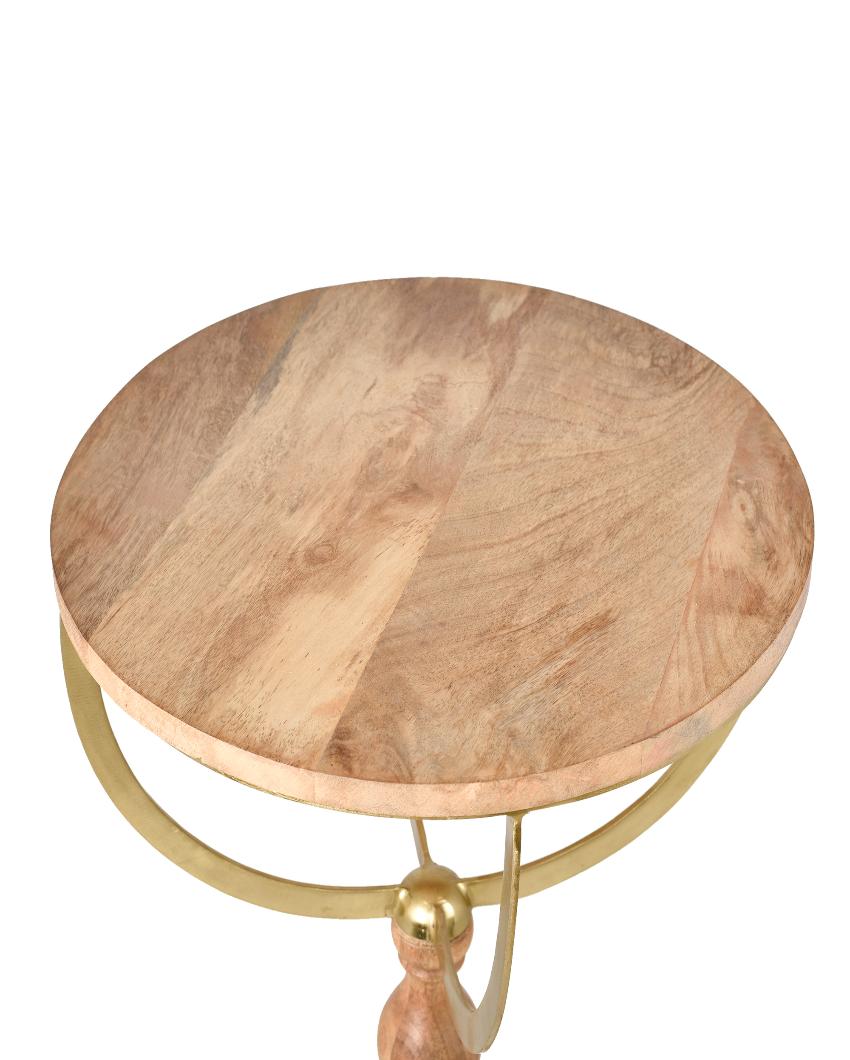 Wooden Top Accent Table with Natural Wood & Iron Finish | 26 Inches