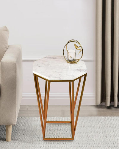 Signum Marble Hexagon Shaped End Accent Table | 20 Inches