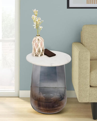 Glass Bottom with Marble Top Accent Side Table | 20 Inches